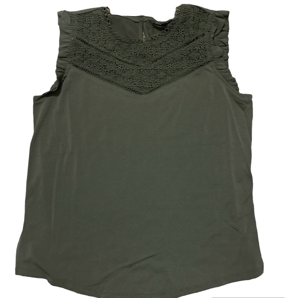 Adrianna Papell Crochet Yoke Ruffle Top Size Medium